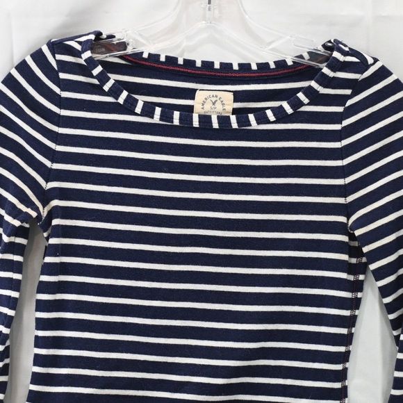 American Eagle T  Shirt Navy striped 3/4 Knit Size S - Picture 3 of 4